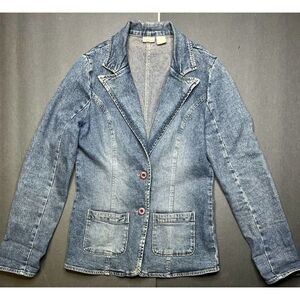 Rubbish women’s Small Blazer Blue Jean/Denim Jacket Two Button V Neck